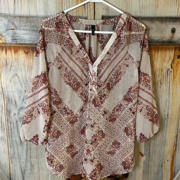 Maurices Tops - Maurices Floral Boho Sheer Peasant Blouse Pink Medium